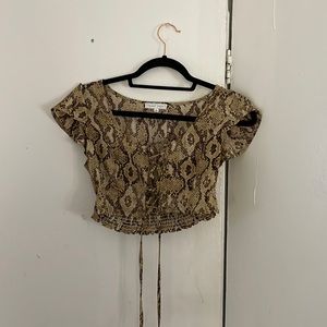 Cropped Tied at the front Snake Print shirt